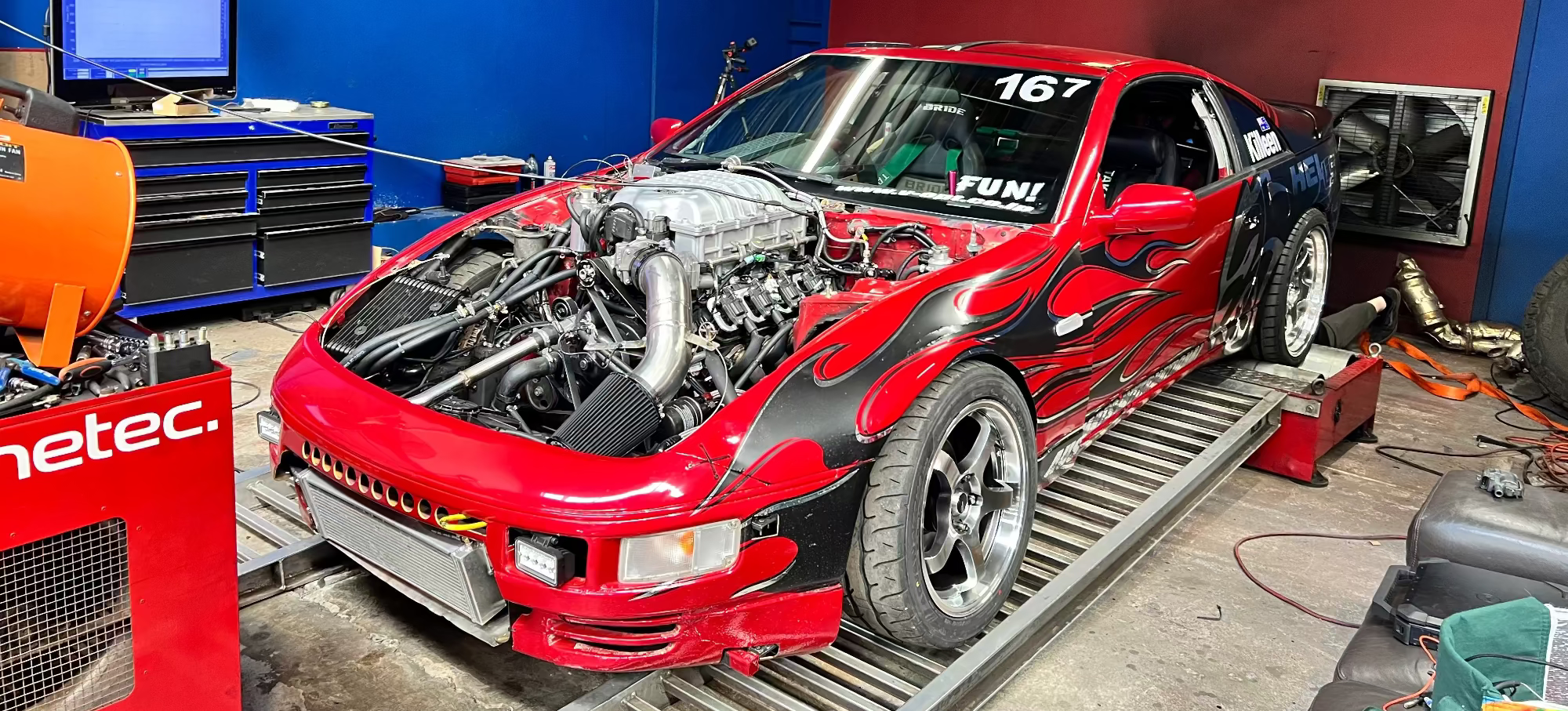 LS Swapped 300ZX with Hellcat Supercharger drift car on a dyno